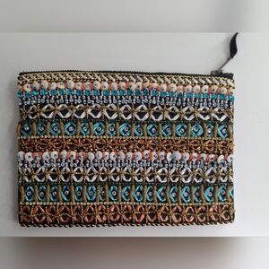Anthropologie Beaded Sitar Zippered Pouch Clutch NWOT